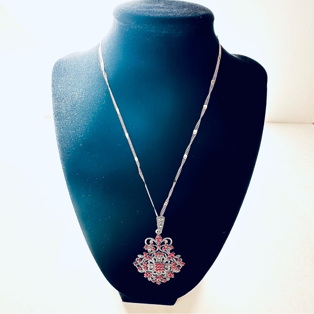 RUBY & STERLING SILVER Statement Necklace w/ dainty chain